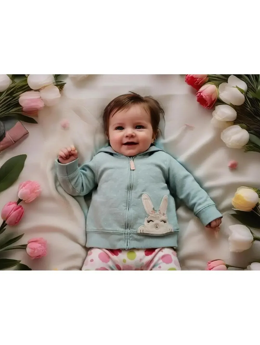 Baby Girl 12 mo polka dot sweater Hoodie blue easter bunny Carters 100% Cotton